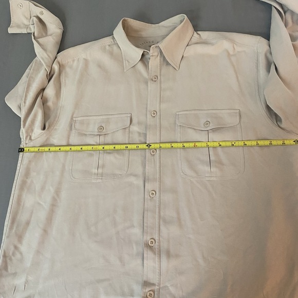Island Mist Men Large Beige Silk L/S Casual Button Beach Shirt Luxury Resortwear - Picture 5 of 7